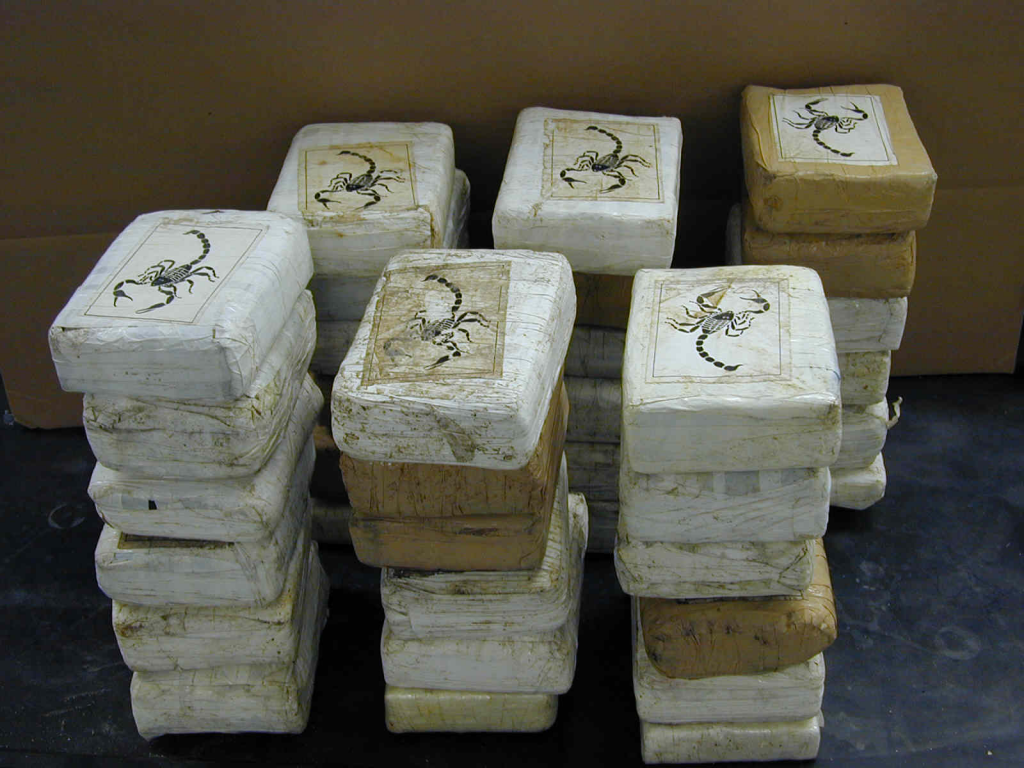 Stacks of cocaine, Colombia. (Source: Wikimedia Commons)