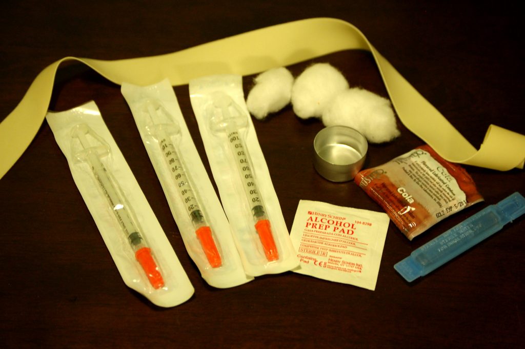 The contents of a needle exchange kit. (Flickr - Todd Huffman)