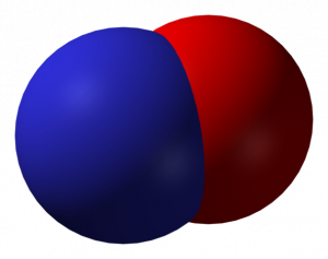 a nitric oxide 3d model (two spheres that intersect in the middle)